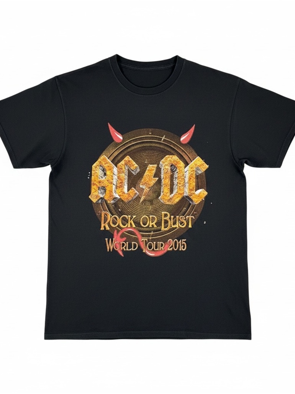 AC/DC Black Kids' 'Rock or Bust' Graphic Tee with Gold & Red Print